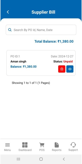 How to  know supplier bill balance ?