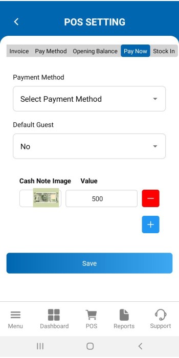 What is the pay now option in the POS setting?