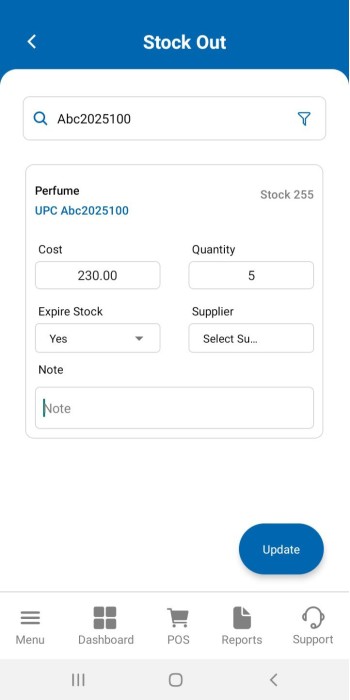 How to product stock out in TMDSuite application?